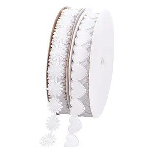 2 Rolls 2 Styles Heart & Flower Polyester Lace Ribbon