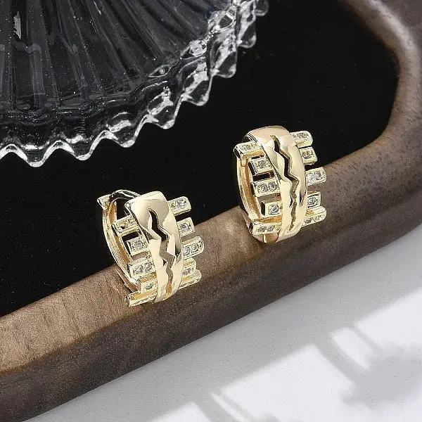 Brass Clear Cubic Zirconia Hoop Earrings