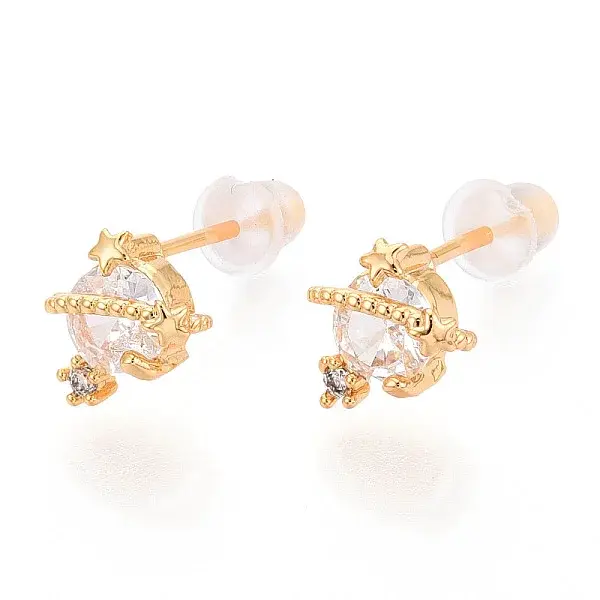 Planet Brass Micro Pave Clear Cubic Zirconia Stud Earrings