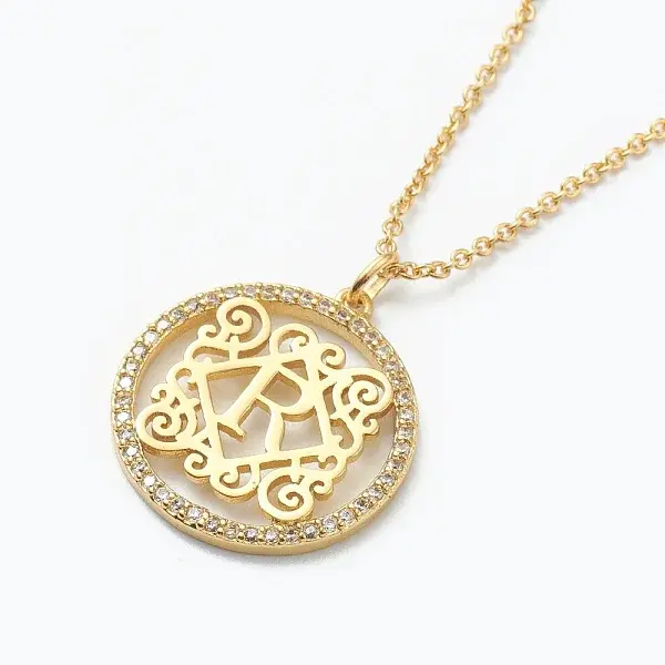 Brass Micro Pave Clear Cubic Zirconia Pendant Necklaces