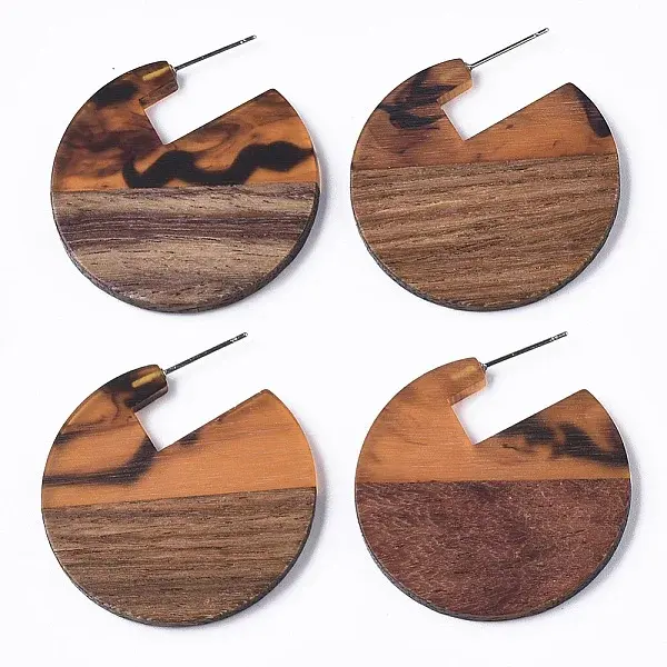 Transparent Resin & Walnut Wood Stud Earrings