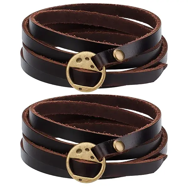 2Pcs Cowhide Wrap Bracelets