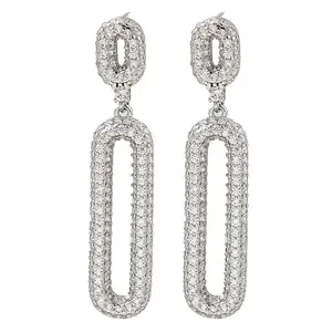 Brass Micro Pave Cubic Zirconia Dangle Stud Earrings