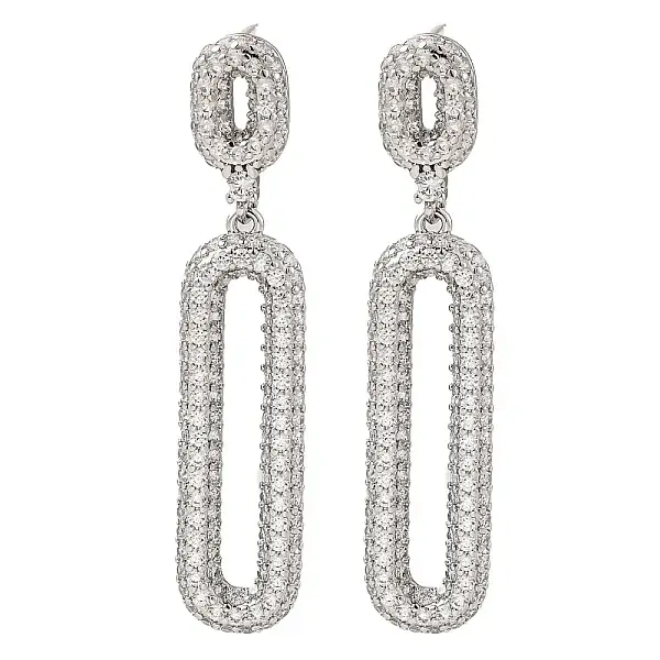Brass Micro Pave Cubic Zirconia Dangle Stud Earrings