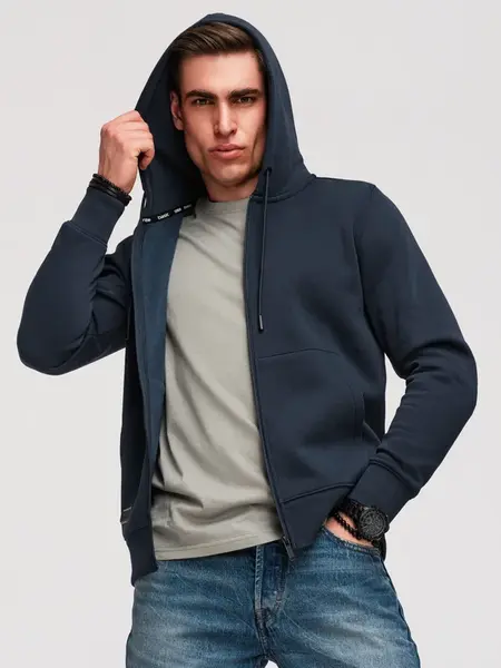 Ombre Men's unbuttoned BASIC sweatshirt - navy blue