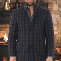 PLT8370 PÁNSKY KABÁT SO VZOROM ROSY SVETLO NÁMORNÍCKA MODRÁ