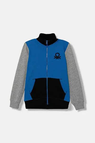 Detská bavlnená mikina United Colors of Benetton modrá farba, s nášivkou, 3J68C501B