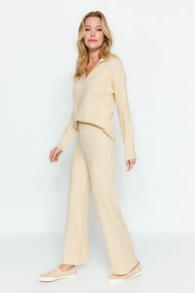 Trendyol Beige More Sustainable Soft Texture Knitwear Bottom-Top Set