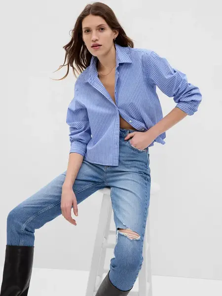 Modrá dámska pruhovaná crop top košeľa GAP