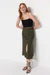 Trendyol khaki sukňa z viskózovej tkaniny so zvieracím vzorom