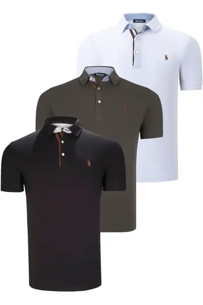 TRIPLE SET T8582 DEWBERRY MENS T-SHIRT-BLACK-WHITE-KHAKI