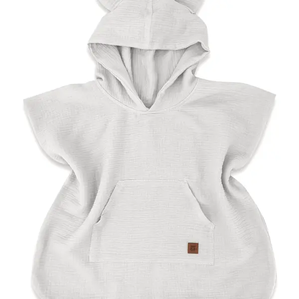 Baby Nellys Dětské mušelínové pončo lux s kapucí Teddy, rychleschnoucí, šedé