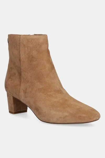 Semišové boty Lauren Ralph Lauren Demi dámské, béžová barva, na podpatku, 802974504001