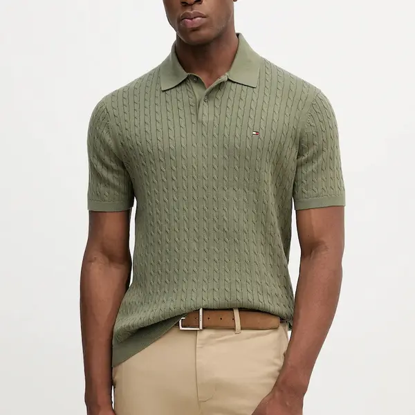 Bavlněné polo tričko Tommy Hilfiger pánské, zelená barva, MW0MW40701