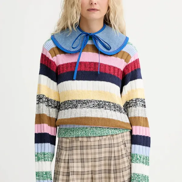 Ozdobný límec z džínoviny Renewed creative upcycling modrá barva, Renewed INTU x Answear