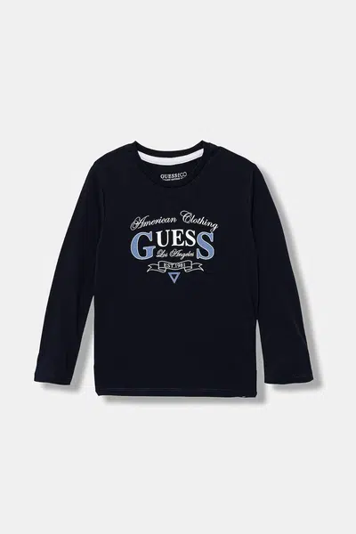 Dětské bavlněné tričko s dlouhým rukávem Guess tmavomodrá barva, s potiskem, N5YI21 K8HM4