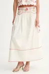 Bavlněná sukně Never Fully Dressed béžová barva, midi, áčková, NFDSK650