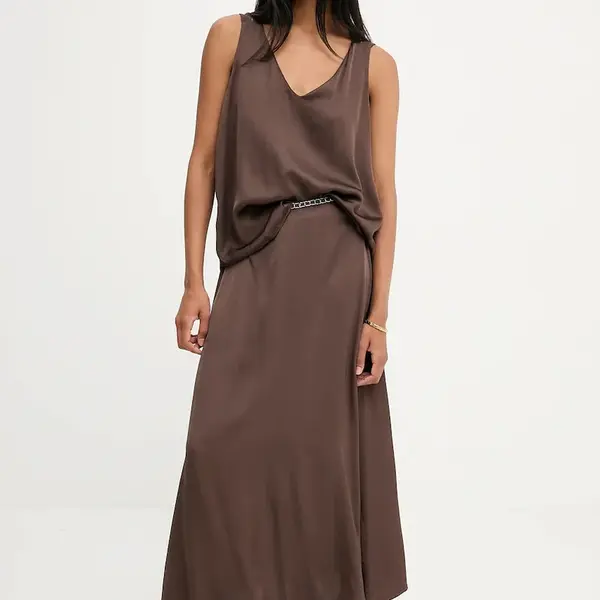 Sukně Answear.LAB hnědá barva, midi, áčková