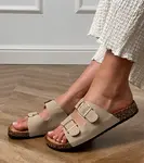 Gemre Beige sandals with buckles on a cork sole Cloud