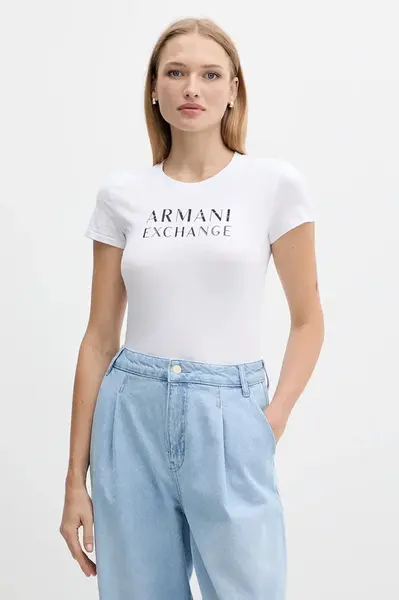 Bavlněné tričko Armani Exchange dámské, bílá barva, XW001357 AF10356