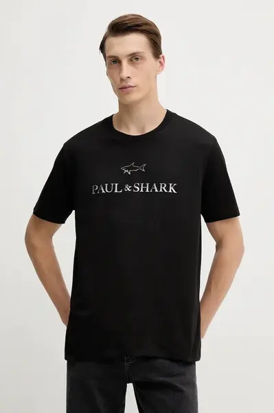 Bavlněné tričko Paul&Shark Knitwear pánské, černá barva, s potiskem, 99311007