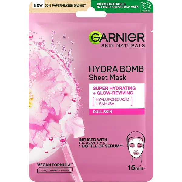 Garnier Oživující textilní maska s výtažkem ze sakury Skin Naturals (Hydra Bomb Sheet Mask) 28 g