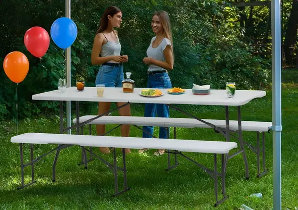 AUTRONIC zahradní set, 1 stůl AZ-K1002 WT, 2 lavice AZ-K1001 WT bílý, skládací