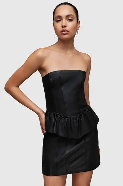 AllSaints Kožené šaty AllSaints WL068Z CASSIE LEA RUFFLE DR