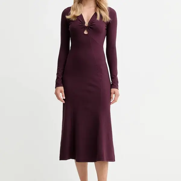 Šaty Twinset vínová barva, midi, 252TP3140