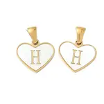 304 Stainless Steel Pave Natural White Shell Heart with Initial Slice Pendants