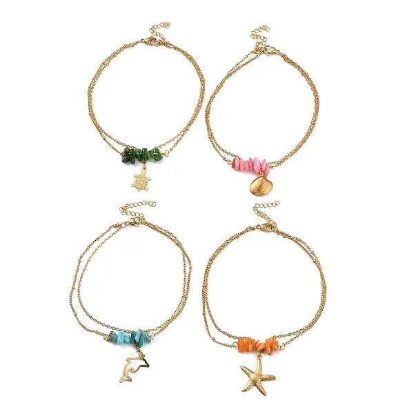 Dyed Natural Shell Chips Charms Anklet