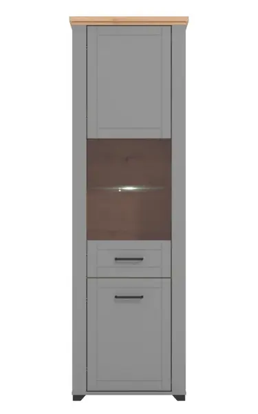 Vysoká vitrína s osvětlením police lotta - šedá/dub artisan