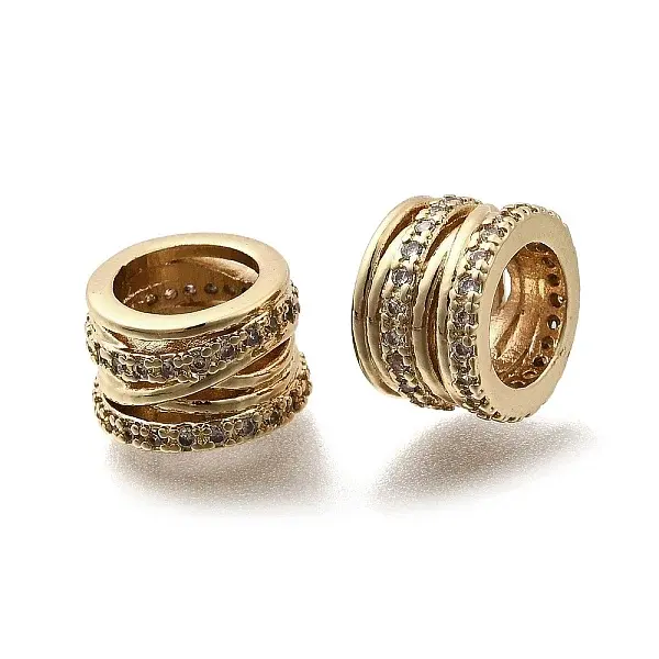 Brass Micro Pave Clear Cubic Zirconia European Beads