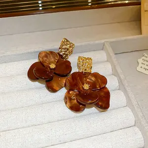 Flower Alloy Acrylic Dangle Stud Earrings