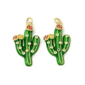 Brass Micro Pave Clear Cubic Zirconia Enamel Pendants