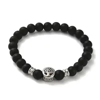 Synthetic Black Stone Round Beaded Stretch Bracelets