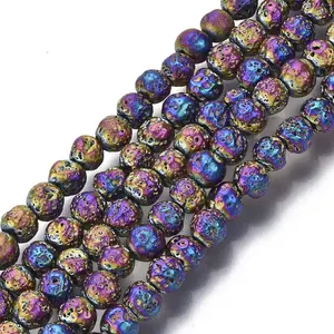 Electroplated Natural Lava Rock Beads Strands