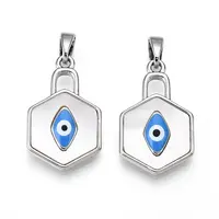 Brass Pave Natural Shell Hexagon Pendants