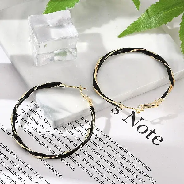 Brass Enamel Twist Ring Hoop Earrings