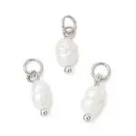 Natural Cultured Freshwater Pearl Potato Charms with Brass Jump Rings