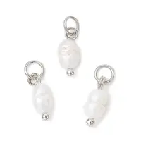 Natural Cultured Freshwater Pearl Potato Charms with Brass Jump Rings