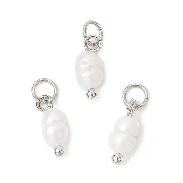 Natural Cultured Freshwater Pearl Potato Charms with Brass Jump Rings