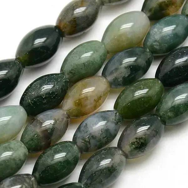Natural Oval Moss Agate Beads Strands