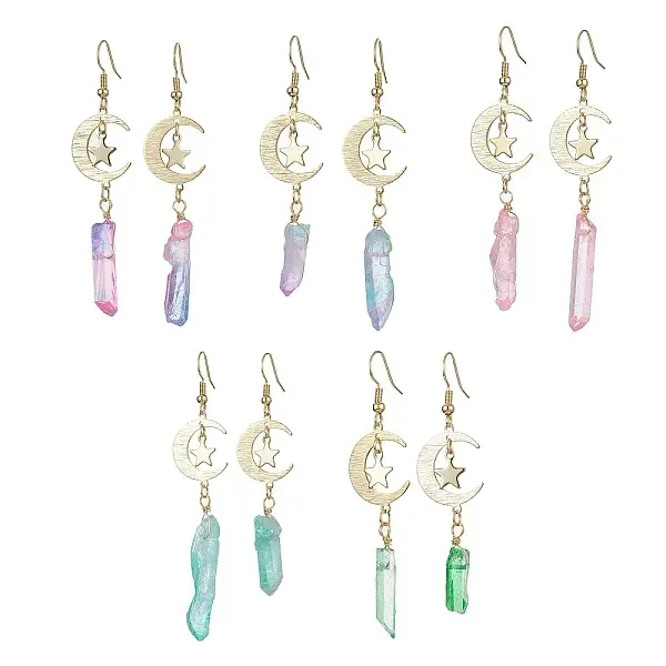 Moon & Star Brass Dangle Earrings