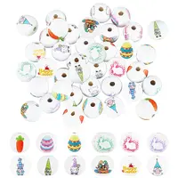 48Pcs 12 Styles Easter Theme Printed Wooden Beads