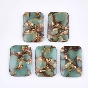 Assembled Natural Bronzite and Synthetic Aqua Terra Jasper Pendants
