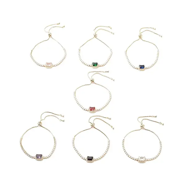 Cubic Zirconia Rectangle Link Silder Bracelet with Crystal Rhinestone