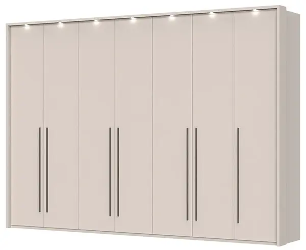 Sedmidveřová šatní skříň s led osvětlením baptiste - béžová