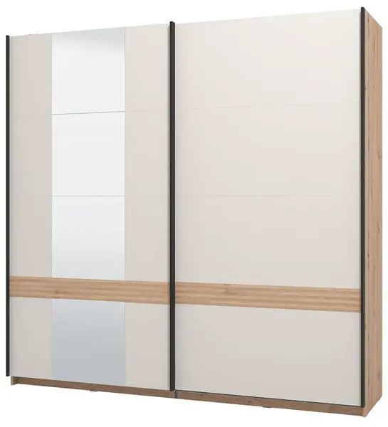 Posuvná šatní skříň se zrcadlem 220 vanya-dub artisan/béžová - s rámem