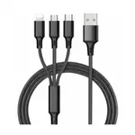 JP 3v1 USB nylonový kabel na Lightning / MicroUSB / USB-C, 1 metr, černý